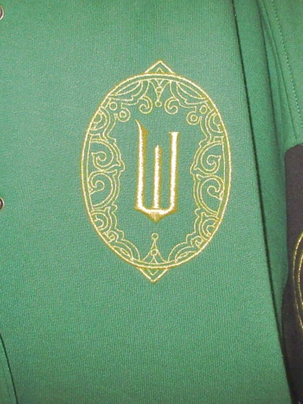 Wicked Emerald City Bomber Jacket Size M Glitter Embroidered Oversized Varsity - Picture 6 of 11